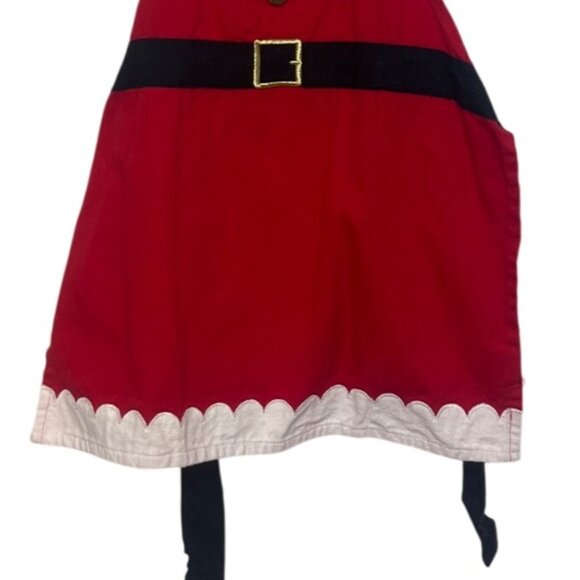 St. Nicholas Square Santa Themed Cotton Apron Girls OS Red Scalloped Trim - Picture 4 of 6